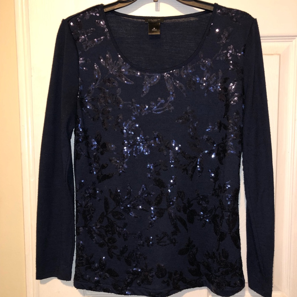 Ann Taylor navy blue sequin top